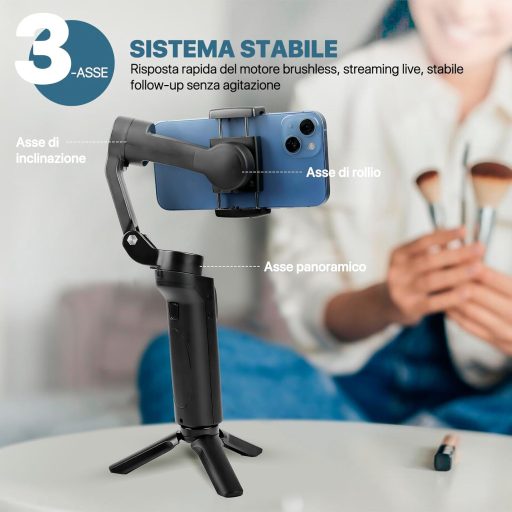 Stabilizator de telefon STRBDYI cu 3 axe, gimbal pliabil pentru vlogging și videoclipuri YouTube