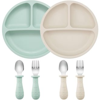   PandaEar 2 Részes Szilikon Tányér Tapadókoronggal, Kanál és Villa Készlettel Babáknak
