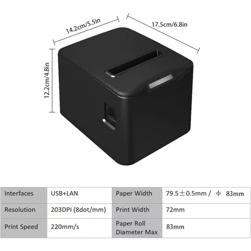 Bisofice 80mm Termikus Blokknyomtató USB+LAN Pénztári Nyomtatóhoz