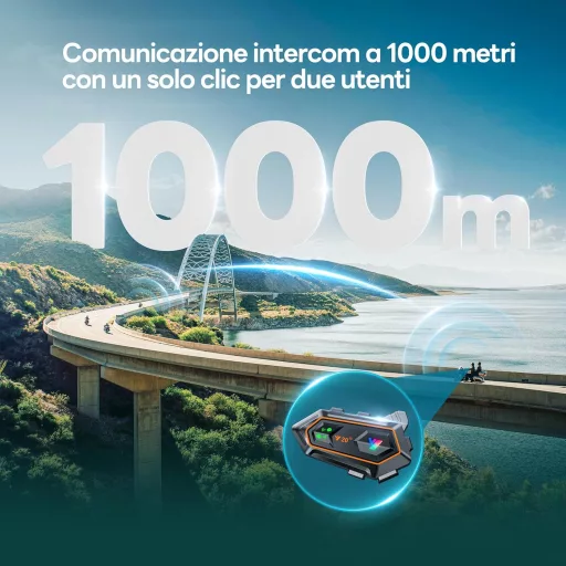 WANNTO Bluetooth Motoros Sisak Intercom Szett - 1000m Hatótávolságú Kommunikációs Rendszer 2 Sofőrnek, Vízálló, DSP Zajszűrés (2 db)