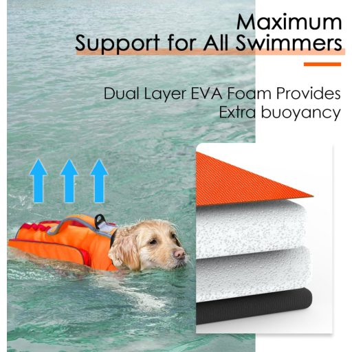 ThinkPet Prsluk za spašavanje pasa - Srednja veličina, narančasto-crveni, podesiv, reflektirajući, sigurnosni prsluk za plivanje s velikom uzgonom M