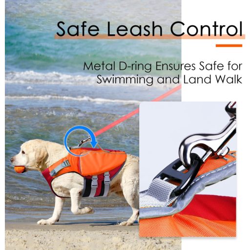 ThinkPet Kutya Mentőmellény - Közepes Méretű Kutyáknak, Narancsvörös, Állítható, Fényvisszaverő, Nagy Felhajtóerejű Biztonsági Úszómellény M