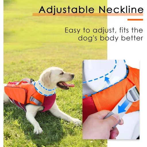 ThinkPet Vestă de salvare pentru câini - Mărime medie, portocaliu-neon, ajustabilă, reflectorizantă, vestă de salvare cu flotabilitate ridicată M