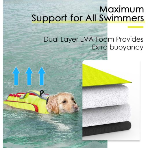 Vestă de salvare pentru câini BootyBay ThinkPet - Vestă de salvare ajustabilă pentru câini de talie medie, reflectorizantă, flotabilitate mare, mâner de salvare, L