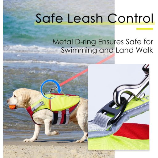Vestă de salvare pentru câini BootyBay ThinkPet - Vestă de salvare ajustabilă pentru câini de talie medie, reflectorizantă, flotabilitate mare, mâner de salvare, L