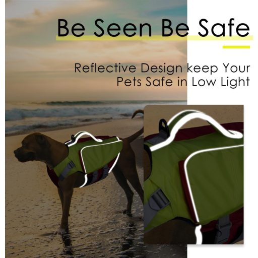 Vestă de salvare pentru câini BootyBay ThinkPet - Vestă de salvare ajustabilă pentru câini de talie medie, reflectorizantă, flotabilitate mare, mâner de salvare, L