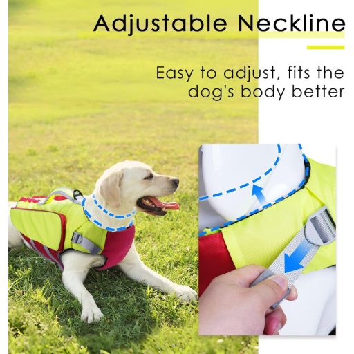 Vestă de salvare pentru câini BootyBay ThinkPet - Vestă de salvare ajustabilă pentru câini de talie medie, reflectorizantă, flotabilitate mare, mâner de salvare, L
