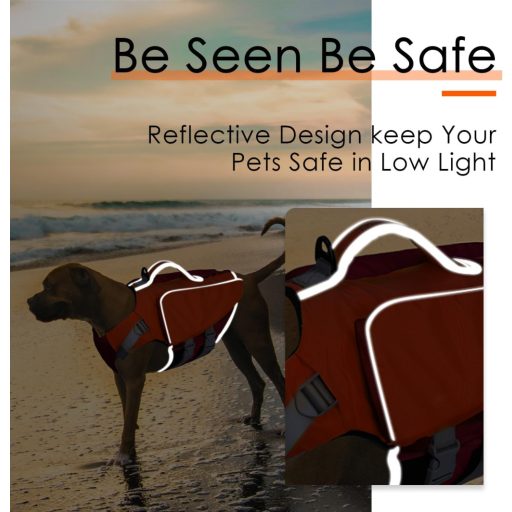 ThinkPet Kutya Mentőmellény - Kisméretű Úszómellény Narancsvörös Színben, Fényvisszaverő, Magas Felhajtóerejű, Fogantyús Biztonsági Mellény