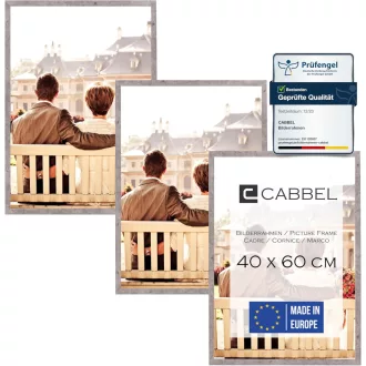   CABBEL 40 x 60 cm Sivi (Beton) MDF Okvir za slike Set - 3 komada s nelomljivim Pleksiglasom, Za moderne fotografije, slike, za vješanje na zid