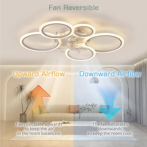 KSIBNW LED Mennyezeti Lámpa Ventilátorral - 70W Dimmelhető Fehér Lámpatest, Távirányítóval és Applikációval, 6 Sebességű Modern Ventilátor N