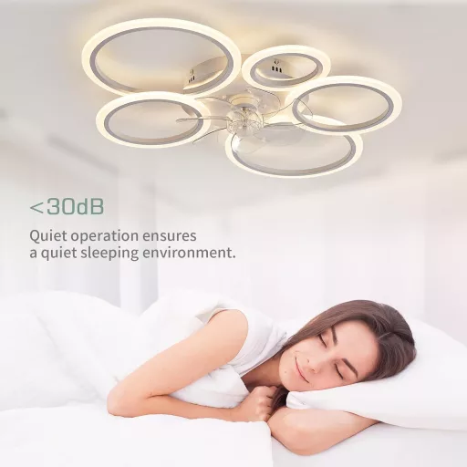 Lampă de plafon LED cu ventilator KSIBNW - 70W, reglabilă, albă, cu telecomandă și aplicație, ventilator modern cu 6 viteze N
