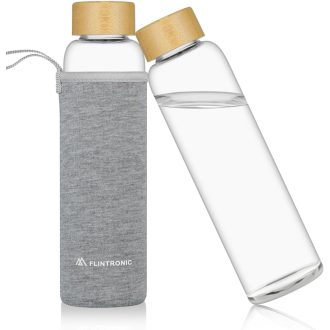   flintronic Üveg Kulacs 550ml - Szivárgásmentes Boroszilikát Ivópalack Védőborítással, Szénsavas Italokhoz, BPA-mentes, Könnyű Hordozható Pal