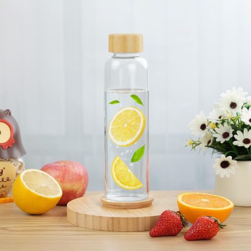 flintronic Üveg Kulacs 550ml - Szivárgásmentes Boroszilikát Ivópalack Védőborítással, Szénsavas Italokhoz, BPA-mentes, Könnyű Hordozható Pal