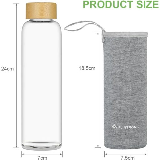 flintronic Sticlă 550ml - Sticlă de băut din borosilicat etanșă, cu husă de protecție, pentru băuturi carbogazoase, fără BPA, sticlă ușoară portabilă