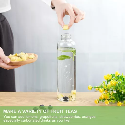 flintronic Sticlă 550ml - Sticlă de băut din borosilicat etanșă, cu husă de protecție, pentru băuturi carbogazoase, fără BPA, sticlă ușoară portabilă