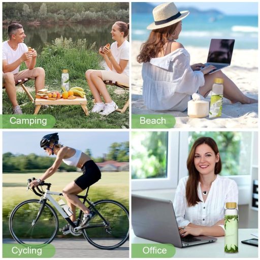 flintronic Üveg Kulacs 550ml - Szivárgásmentes Boroszilikát Ivópalack Védőborítással, Szénsavas Italokhoz, BPA-mentes, Könnyű Hordozható Pal