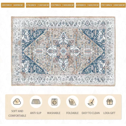Lrrtso Perivi Tepih Moderni Boho Uzorak Vintage Plavi 160x230cm Vanjski Unutarnji
