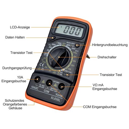 Multimetru digital WinGluge cu afișaj LCD, voltmetru și tester de baterii AC/DC