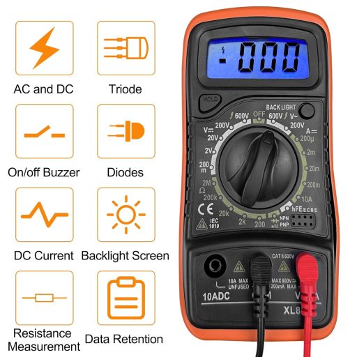 Multimetru digital WinGluge cu afișaj LCD, voltmetru și tester de baterii AC/DC