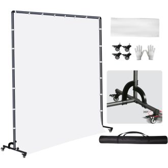   FEIFANTEAM 7x6,5 ft pomični bijeli stalak za foto pozadinu s kotačima za studijsko fotografiranje