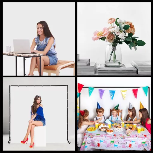 FEIFANTEAM 7x6,5 ft pomični bijeli stalak za foto pozadinu s kotačima za studijsko fotografiranje