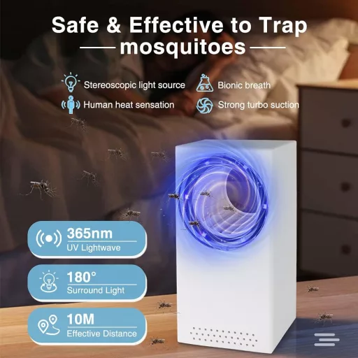 bubbacare Električna Zamka za Insekte sa UV Svjetlom - USB Lampa za Uništavanje Komaraca, Prijenosni Ventilator za Uništavanje Insekata, Za Unutarnju i Vanjsku Uporabu, Tiha