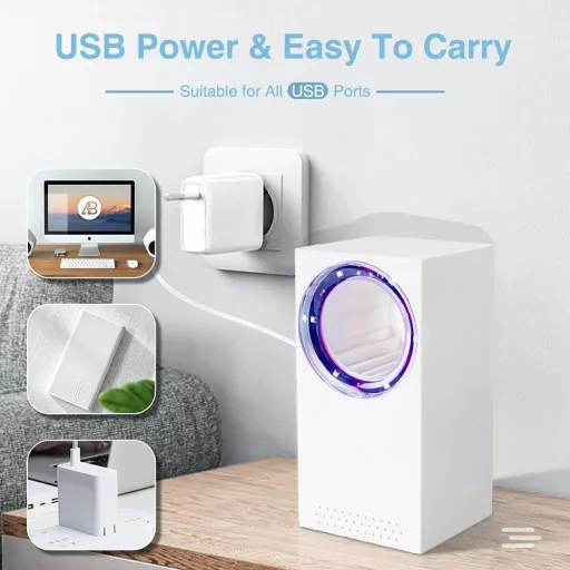 bubbacare Elektromos Rovarcsapda UV Fénnyel - USB Szúnyogirtó Lámpa, Hordozható Rovarölő Ventilátor, Beltéri és Kültéri Használatra, Csendes