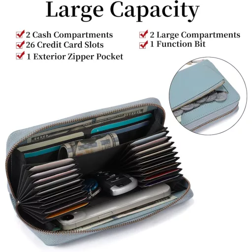 Veľká dámska peňaženka GAEKEAO modrá s RFID ochranou a 14 priehradkami na karty