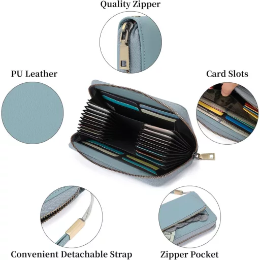 GAEKEAO nagy női pénztárca kék RFID védelemmel 14 kártyatartóval