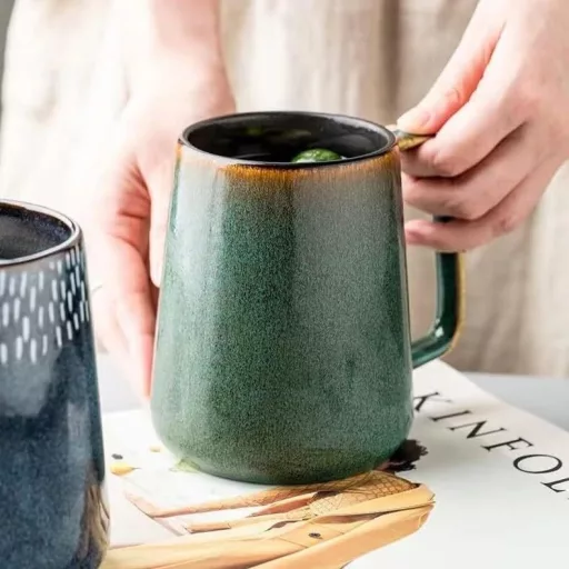 WOQIJENCV 700ml Keramička šalica za kavu Zelena - Velika šalica za cappuccino i čaj