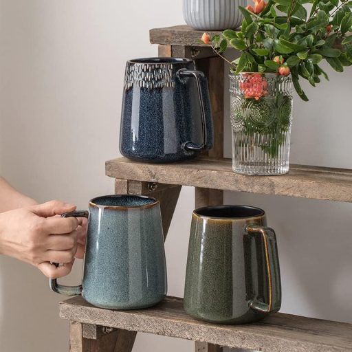 WOQIJENCV 700ml Kerámia Kávésbögre Zöld - Nagy Kapacitású Cappuccino és Teásbögre