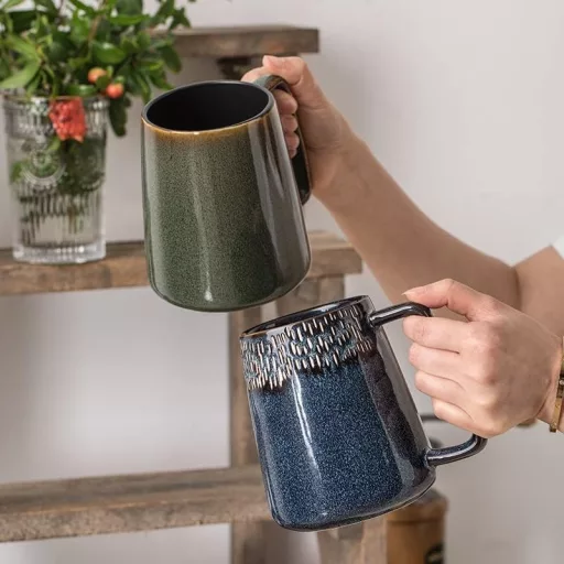 WOQIJENCV 700ml Kerámia Kávésbögre Zöld - Nagy Kapacitású Cappuccino és Teásbögre