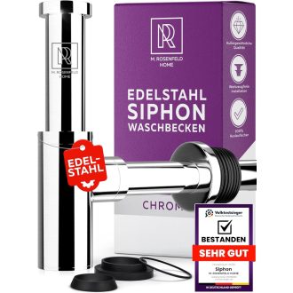   M. ROSENFELD HOME rozsdamentes szifoncsatorna 60-140 mm magasság, 330 mm cső, 1 1/4" fürdőszobai mosdóhoz