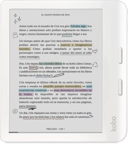 Kobo Libra Colour Fehér E-könyv Olvasó 7" Kijelzővel, 32GB Tárhely, Vízálló, Ergonomikus Kialakítás, Színes Képernyő