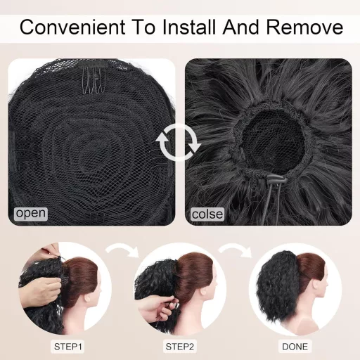 PORSMEER Kovrčavi Ombre Sivi Konjski Rep Sintetička Kosa za Afro Žene Vezica