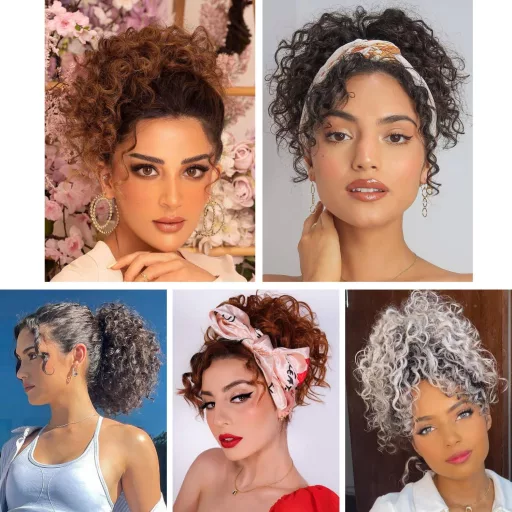 PORSMEER Kovrčavi Ombre Sivi Konjski Rep Sintetička Kosa za Afro Žene Vezica