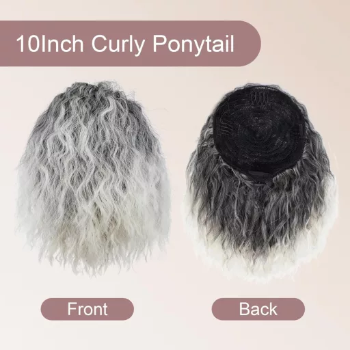 PORSMEER Coadă de cal ondulată ombre gri, păr sintetic cu șnur, pentru femei afro