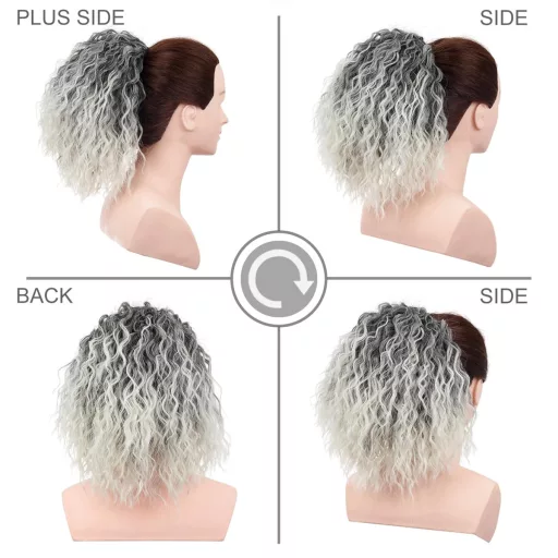 PORSMEER Coadă de cal ondulată ombre gri, păr sintetic cu șnur, pentru femei afro