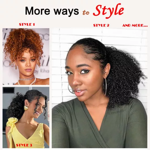 PORSMEER Coadă de cal ondulată ombre gri, păr sintetic cu șnur, pentru femei afro