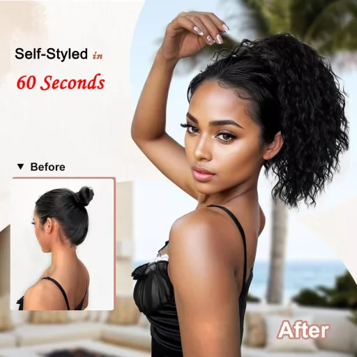 PORSMEER Göndör Ombre Szürke Lófarok Szintetikus Hajú Afro Nőknek Rajzszalag