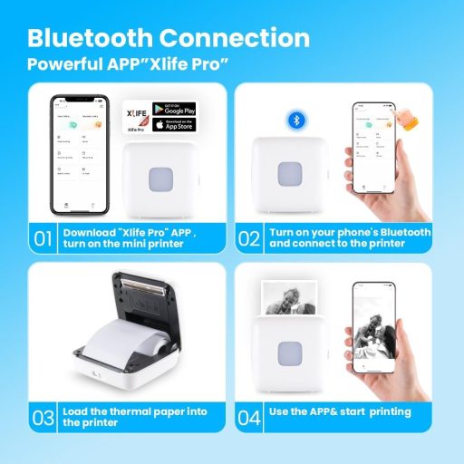 vretti Mini Hordozható Termál Nyomtató 300DPI Android iOS Kompatibilis