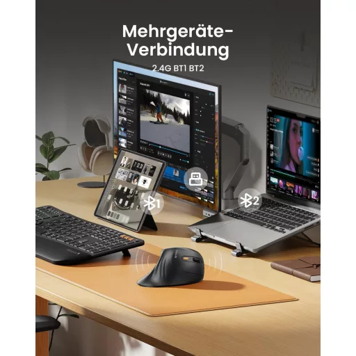 Mouse ergonomic vertical wireless reîncărcabil ProtoArc EM11 NL - Mini cu conexiune triplă pentru Computer, iPad, Mac