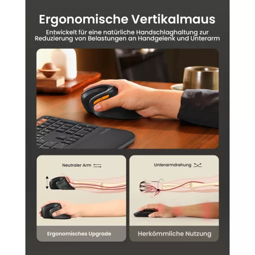 Mouse ergonomic vertical wireless reîncărcabil ProtoArc EM11 NL - Mini cu conexiune triplă pentru Computer, iPad, Mac