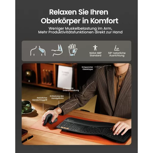 Mouse ergonomic vertical wireless reîncărcabil ProtoArc EM11 NL - Mini cu conexiune triplă pentru Computer, iPad, Mac