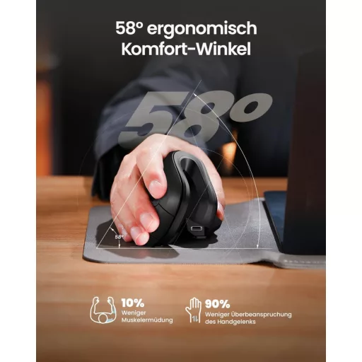 Mouse ergonomic vertical wireless reîncărcabil ProtoArc EM11 NL - Mini cu conexiune triplă pentru Computer, iPad, Mac
