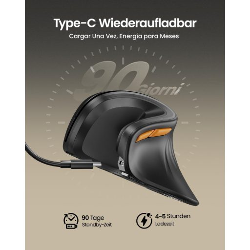 Mouse ergonomic vertical wireless reîncărcabil ProtoArc EM11 NL - Mini cu conexiune triplă pentru Computer, iPad, Mac