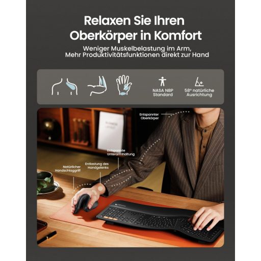 Mouse ergonomic vertical wireless reîncărcabil ProtoArc EM11 NL - Mini cu conexiune triplă pentru Computer, iPad, Mac