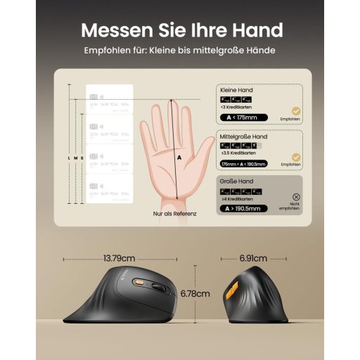 Mouse ergonomic vertical wireless reîncărcabil ProtoArc EM11 NL - Mini cu conexiune triplă pentru Computer, iPad, Mac