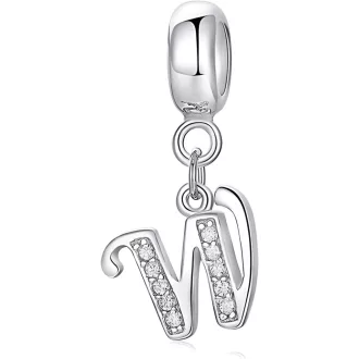   Symretie 925 Sterling Ezüst W Betű Charm Medál - Európai Karkötőkkel és Nyakláncokkal Kompatibilis Gyöngy Charm Nőknek