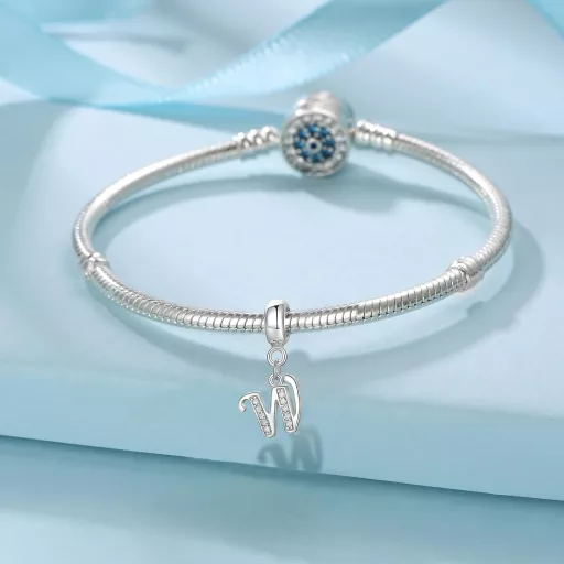 Șnur Charm cu Litera W din Argint Sterling 925 - Bază Compatibilă, Stil Pandora, pentru Brățări și Coliere, pentru Femei